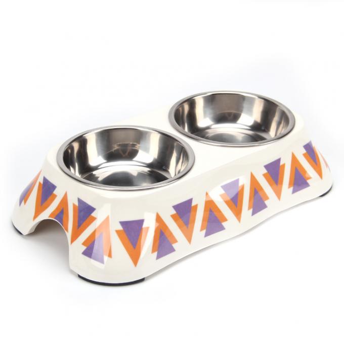 Anti-Skip Silicone Pet Bowl com Double Bowl de aço inoxidável 1