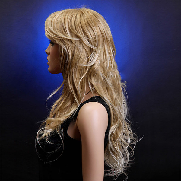 Linha de cabelo natural Full Lace Perucas de cabelo humano com Bangs / Extenções de cabelo molhado e ondulado abc