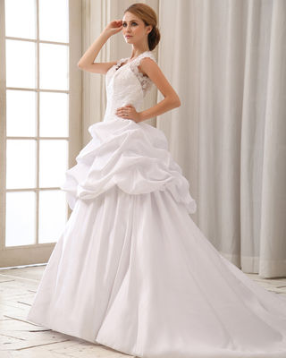 Romantic Lace Cap Sleeve Halter Neck Vestidos de casamento com sutiã em forma de coração