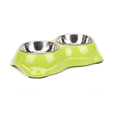 Anti-Skip Silicone Pet Bowl com Double Bowl de aço inoxidável